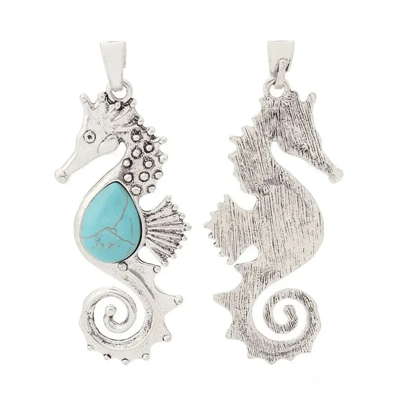 ZXZ 2pcs Tibetan Silver Large Seahorse Hippocampus with Imitation Stone Charms Pendants for Necklace Jewelry Making