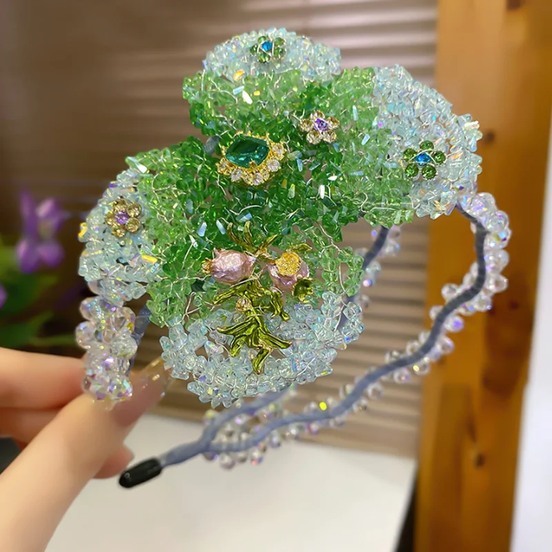 New Chinese Style Butterfly Flower Headband Luxury Crystal Beads Hair Hoop Elegant Evening Party Banquet Hair Accessories