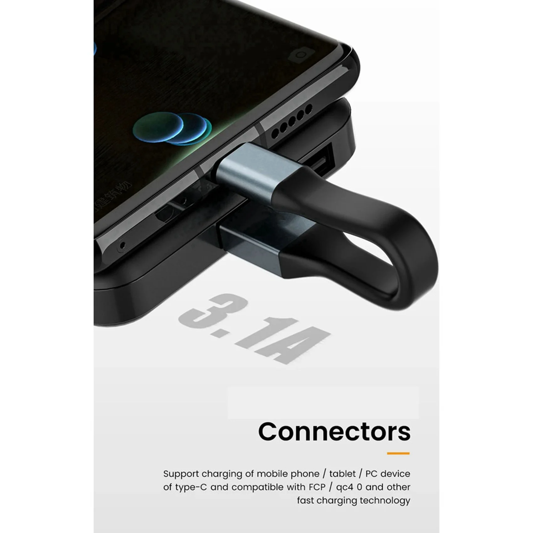 2X Mini 3A USB Type-C Fast Charging Data Cable Portable Keychain QC 3.0 USB Type C Short Cable for Type C USB Devices,A