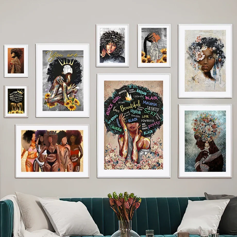 

Wall Art Canvas Painting Africa Black Pretty Girl Flower Abstract Nordic Posters And Prints Wall Pictures For Living Room Decor