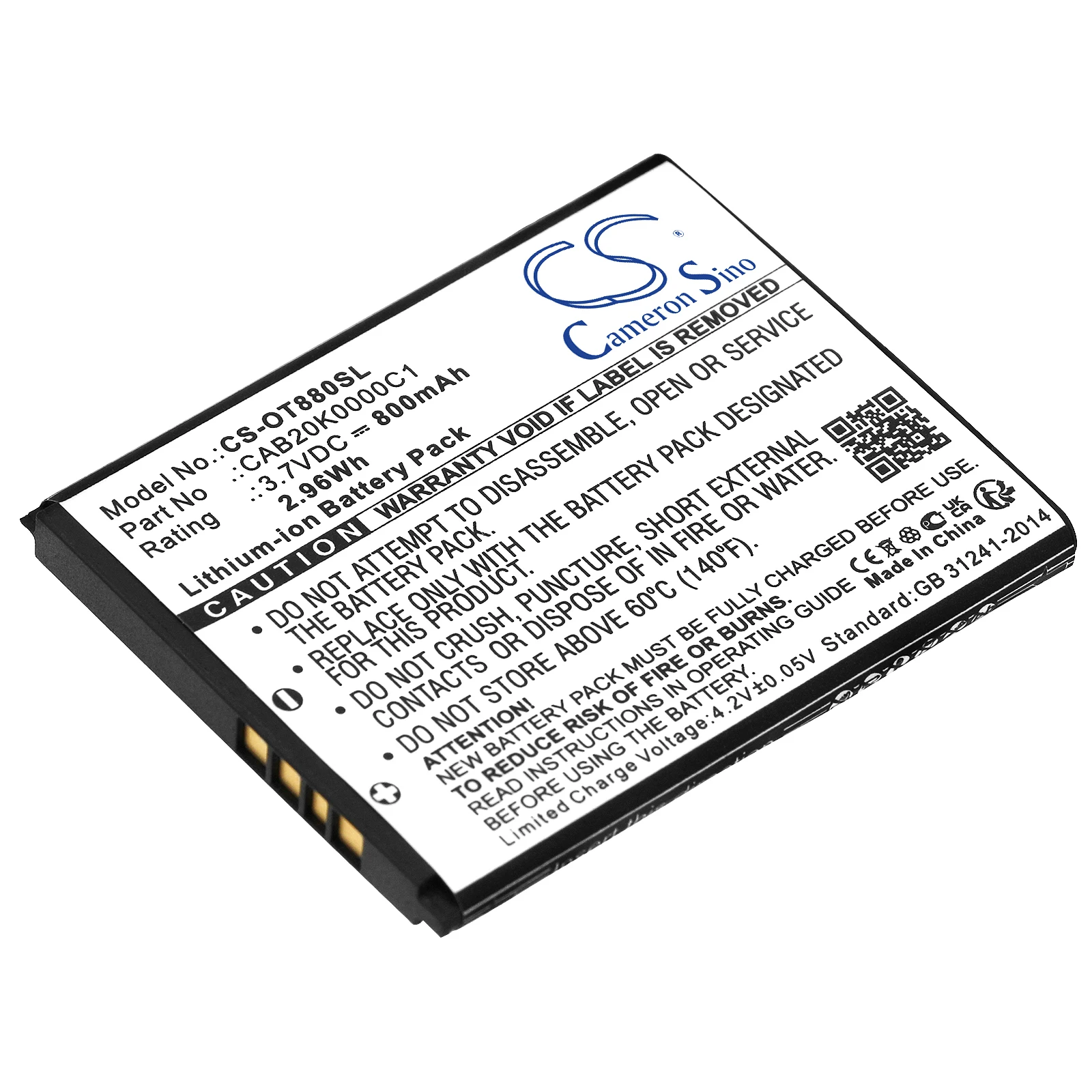 Cameron Sino High Quality Battery BY42,CAB3122001C1,TB-04BA for TCL/Alcatel OT-870,OT-871,875,880,880A,888,888D,905,907,E330,T36