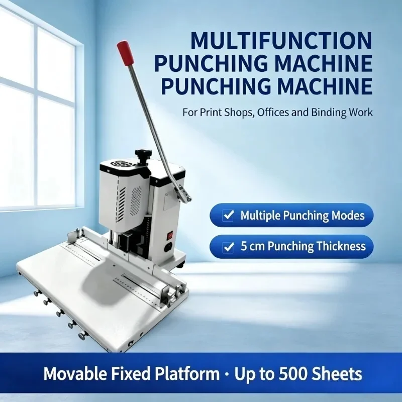 Continuous Punching Machine with Mobile Platform, Multi-Hole Driller for Office/Accounting/Graphic Shops/Files