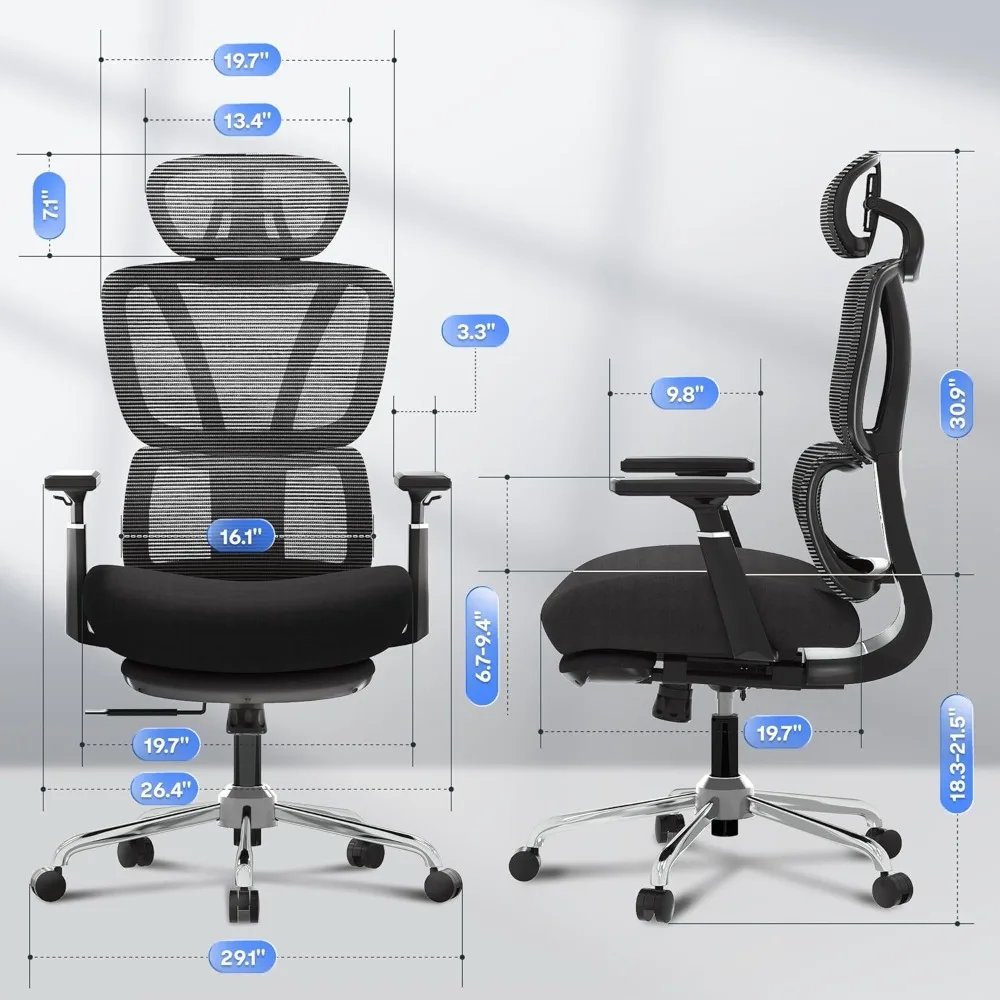 OC4 Plus Black office chair, ergonomic mesh computer chair, adjustable waist support, headrest, armrest