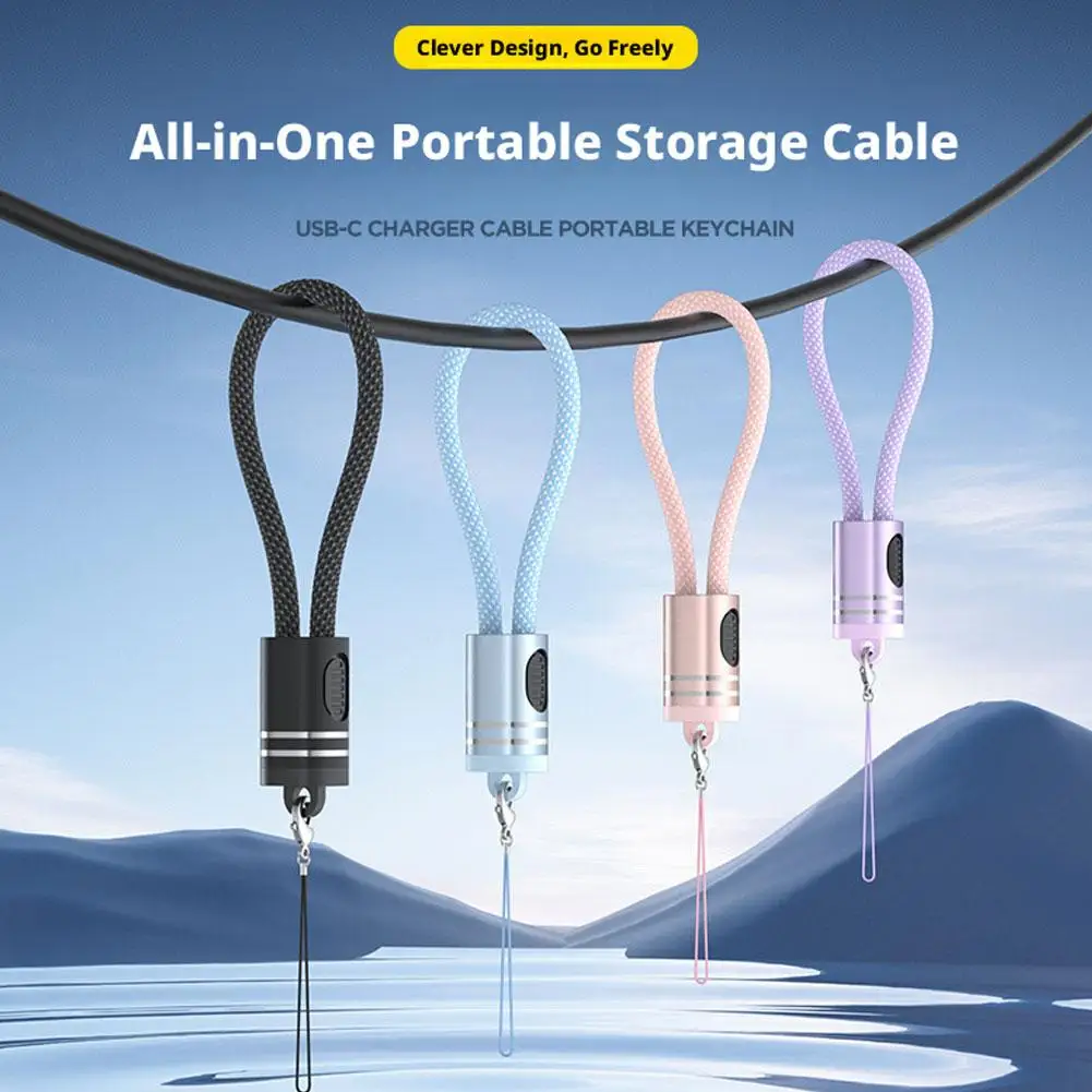 60W 2-in-1 Charging Cable And Lanyard Type-C Mobile Phone FAST Charging Cable Portable Keychain Data Cable