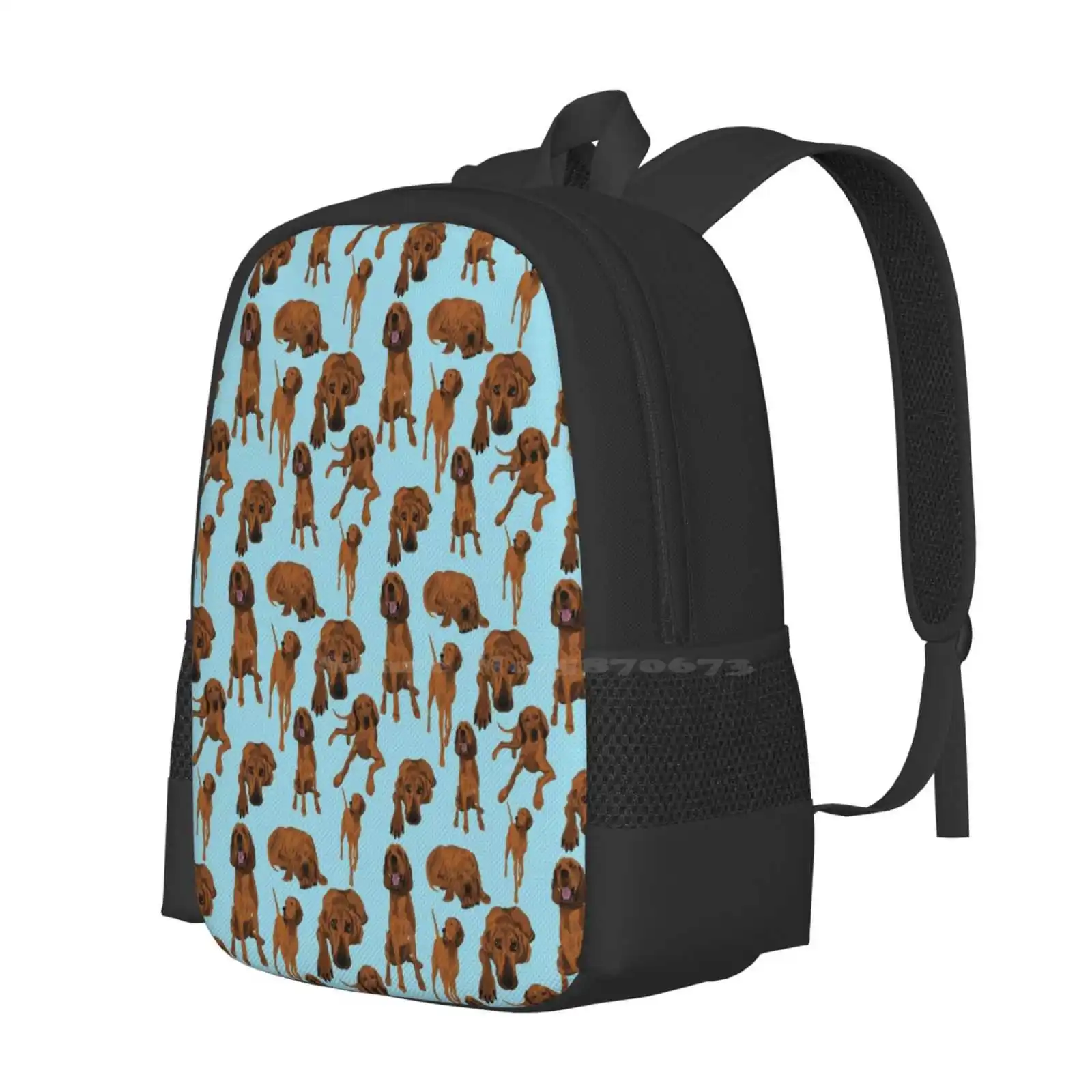 Redbone Coonhounds On Blue Hot Sale Schoolbag Backpack Fashion Bags Redbone Coonhound Dog Pattern