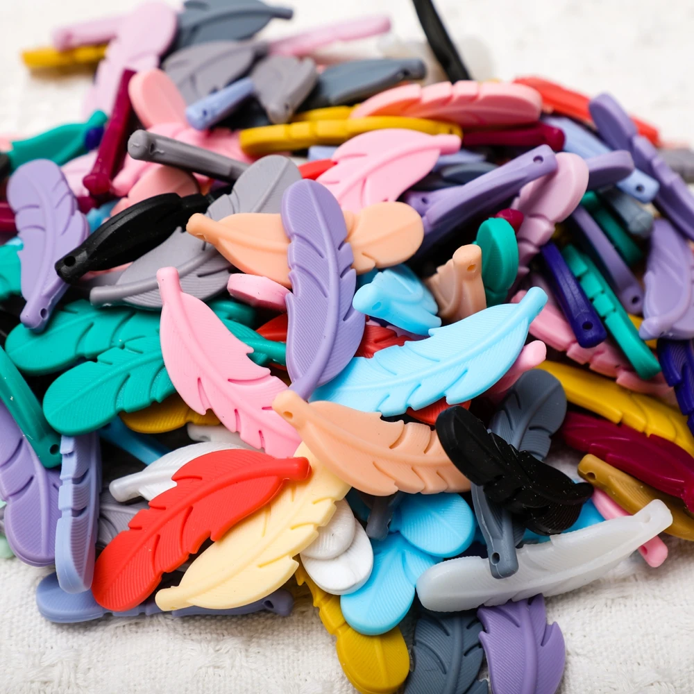 

10-Piece Silicone Feather Teether Beads BPA-Free DIY Necklace Baby Food-Grade Chewable Teether Silicone Nursing Accessory Gift