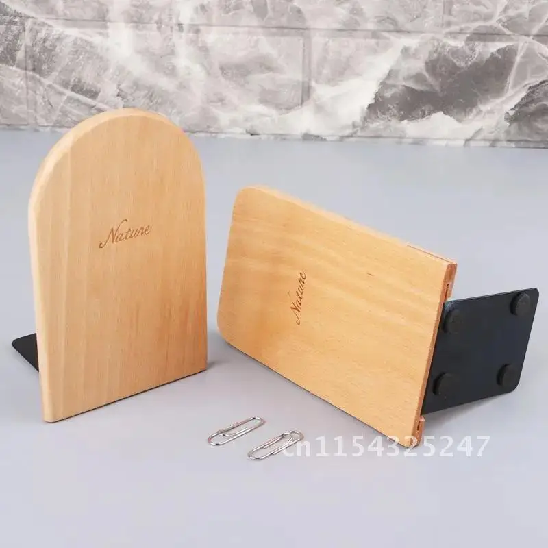 

Wooden Nature Desktop Organizer Office Home Bookends Anti-skid Book Ends Stand Holder Shelf