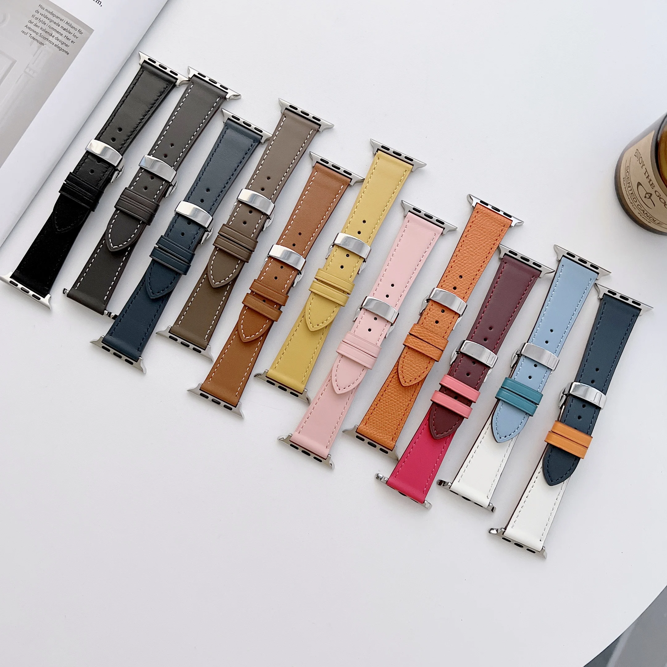 Leather Strap For Apple Watch Ultra 8 7 45mm 41mm Metal Butterfly Buckle Bracelet Wristband For iWatch 6 5 4 SE 3 44mm 42mm 40mm