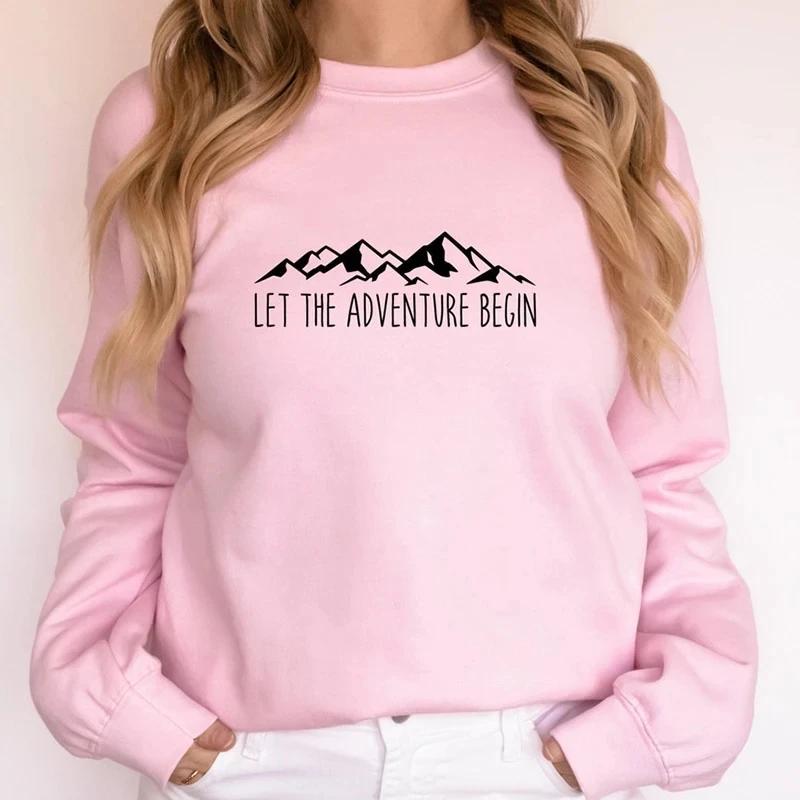 Let The Adventure Begin Mountains Religious Sweatshirts Women Inspirational Clothing Female Causal Loose Hoodie Top Dropshipping