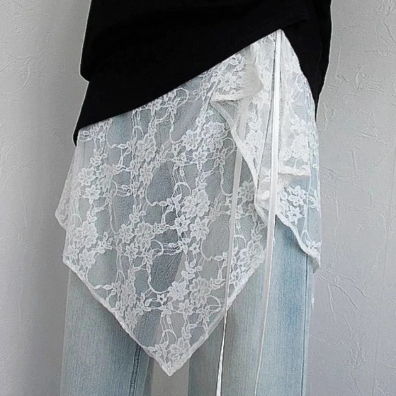 Irregular Skirt Women Floral Lace Bandage Summer Skirt Korean Fashion Faldas Mujer De Chic All Match Y2K Design Apron Skirts