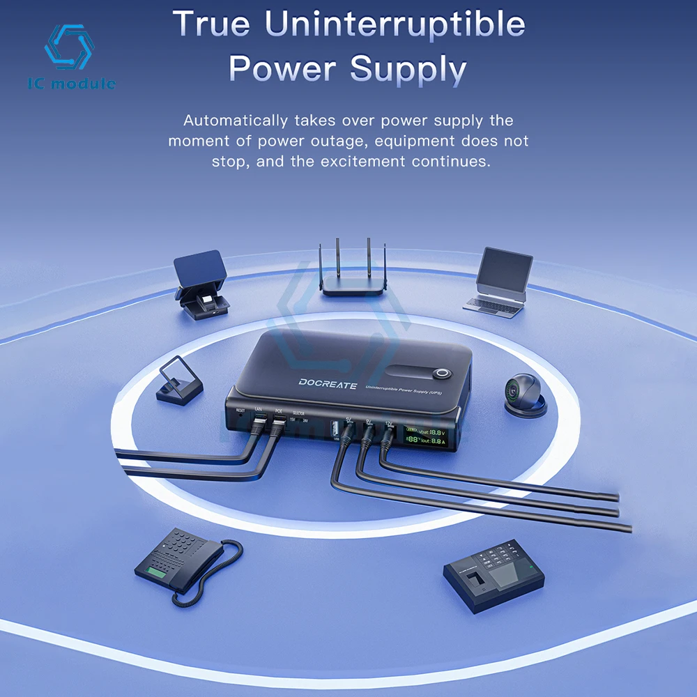 DC1036L 36 واط UPS الرقمية صندوق إمداد الطاقة غير المنقطعة 5 فولت/9 فولت/12 فولت/15 فولت/24 فولت مخرجات متعددة لجهاز التوجيه الأجهزة المنزلية-بدون بطارية