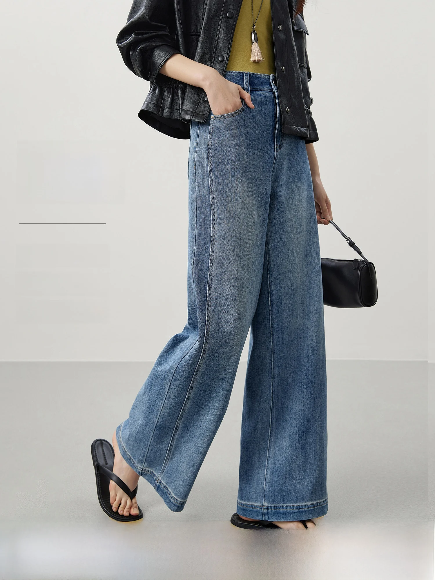 

Modern Retro Waed White Double Side Stitched Straight Leg Jeans Women's Spring 2026 Casual Cotton Wide Leg l Waist