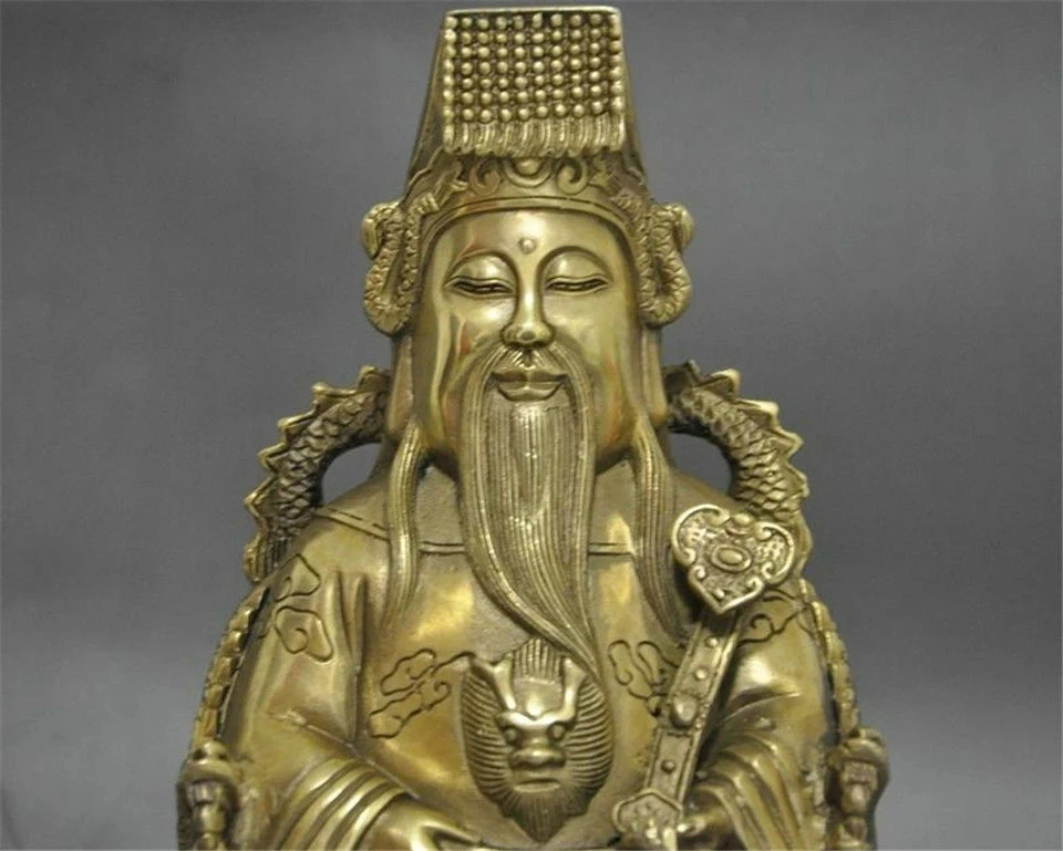 Chinese Taoism copper brass Deity Heaven Jade Emperor seat Dragon Chair Statue