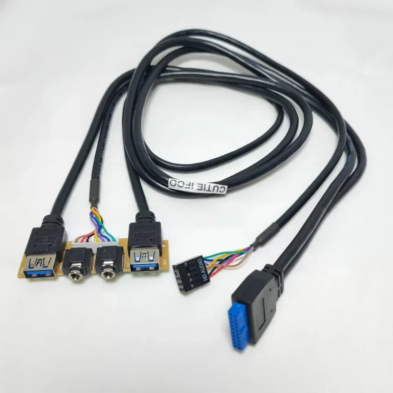 6.8cm Computer Chassis Motherboard Extension Front Panel Cable 19P 9Pin To 2-Port USB 3.0 HD Audio 3.5mm Mic Speaker Socket Cord