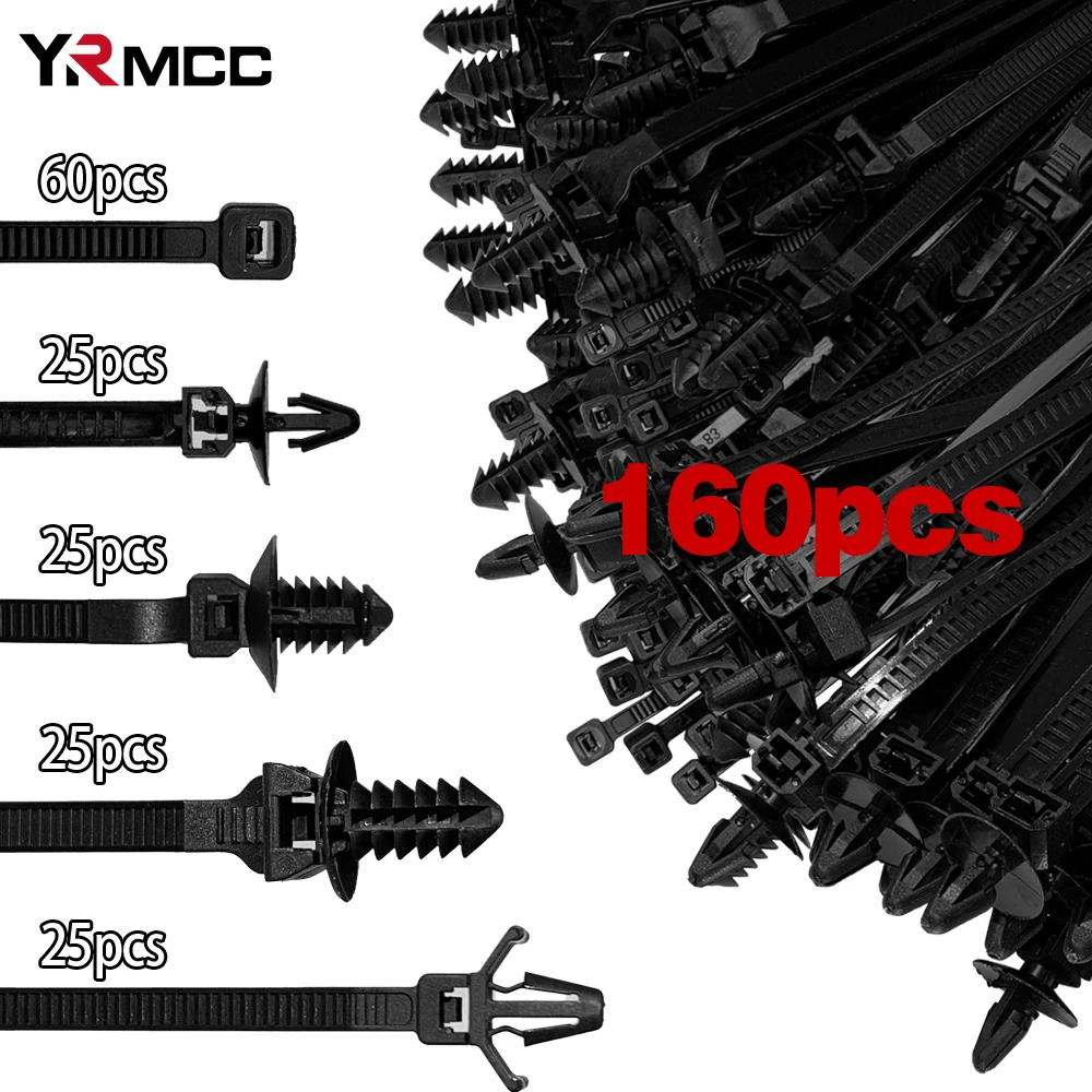 160PCS Car Wire Harness Fastener Tie Cable Ties Wrap Cable Clamp Clips Management Car Wire Organizers for Cars Corrugated Pipe