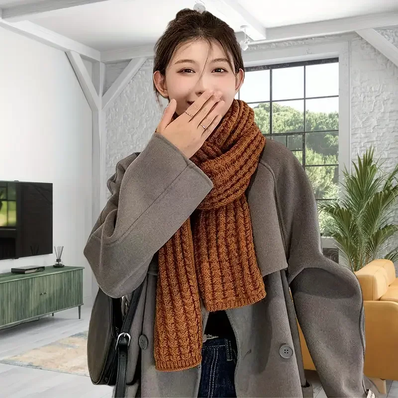 1-5PCS Solid Color Soft Korean Style Knitted Scarf Thick Warm Fall Winter Neck Warmer Fashion Accessory for Couples Men Women