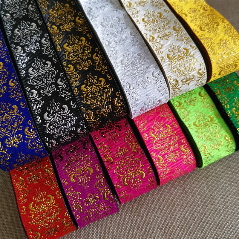 7 Meters 1 Inch 25mm Gold Silver Glitter Vintage Ethnic Embroidery Ribbon Boho Lace Trim