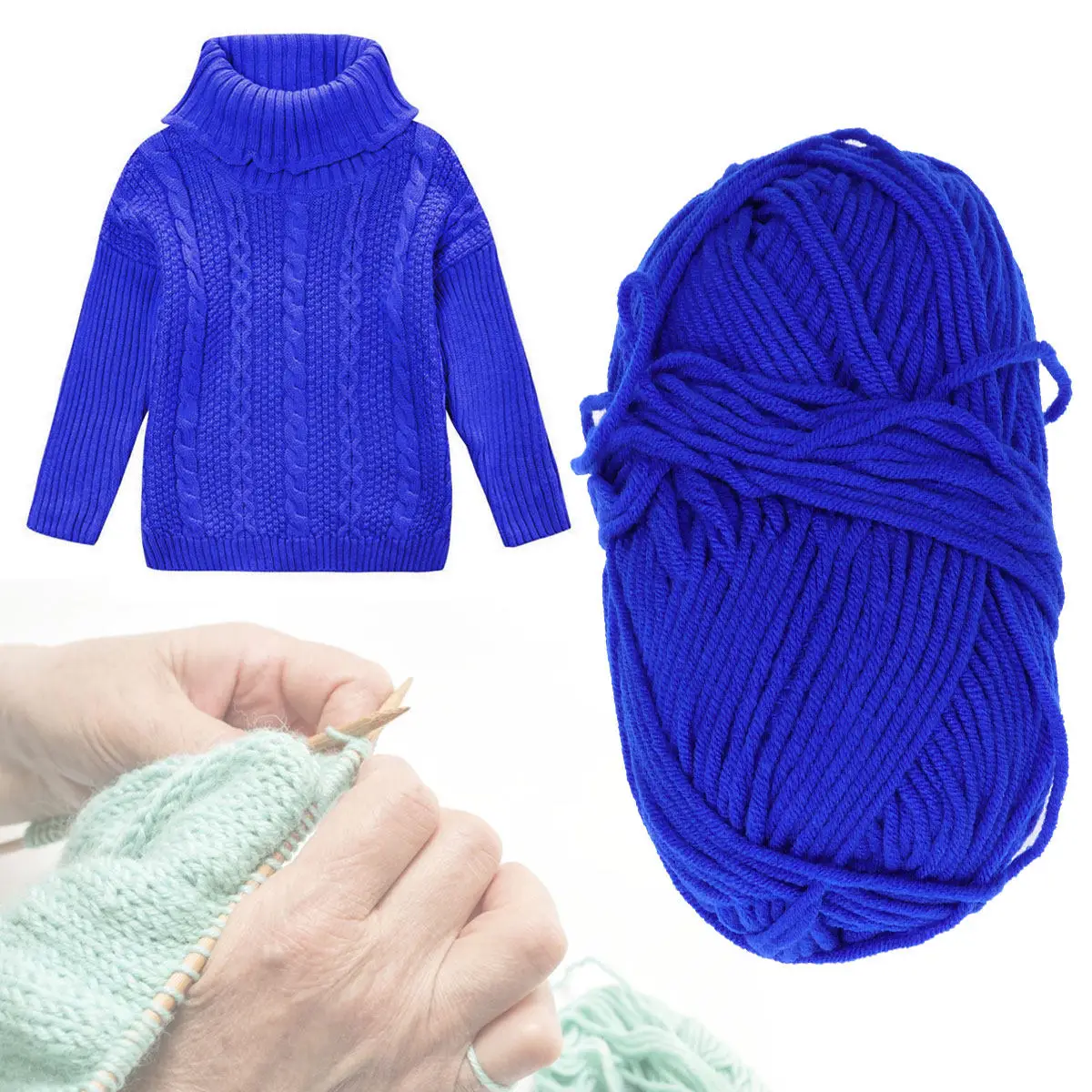 

50 G Thick Yarn Bulky for Knitting Arm Cotton Slub Chunky Crochet Blue Hand