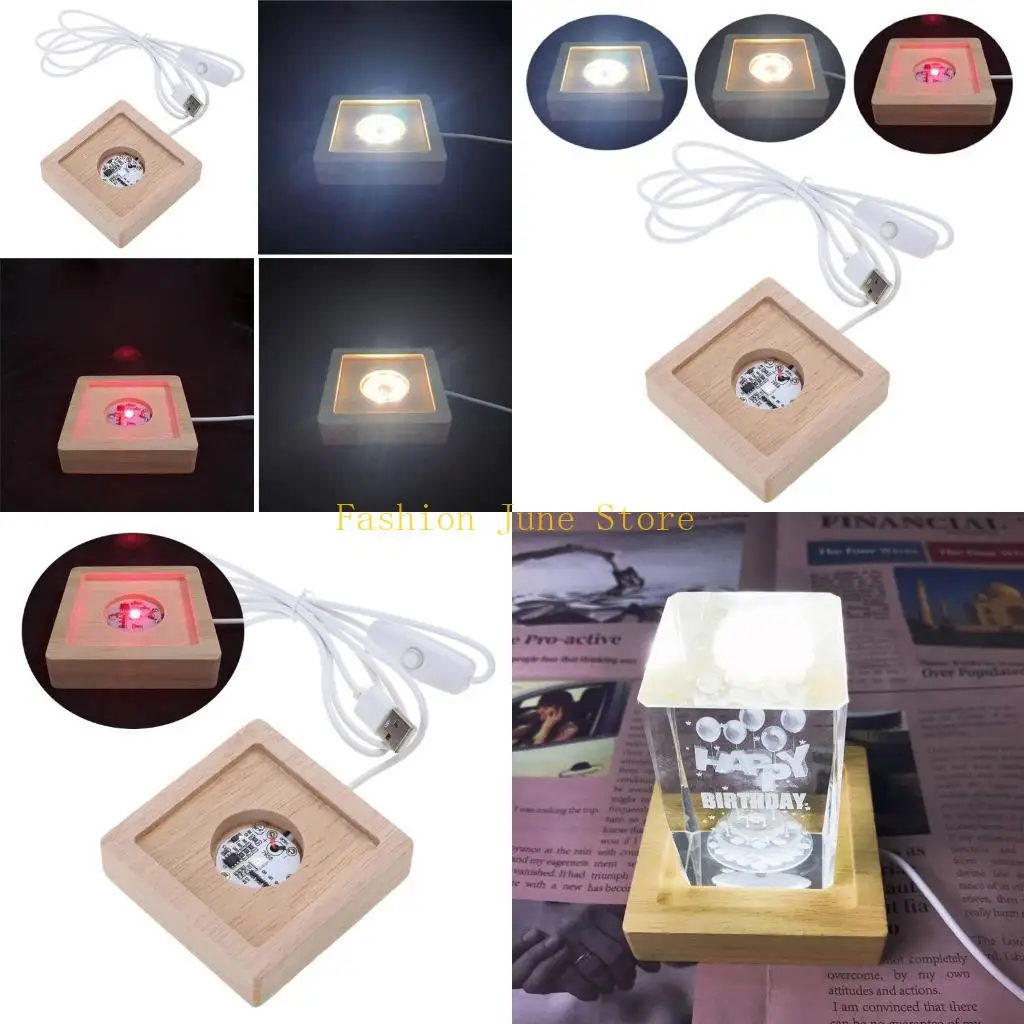 

N5KA Light Display Base Wooden LED Display Base Crystal Glass Light Base Stand