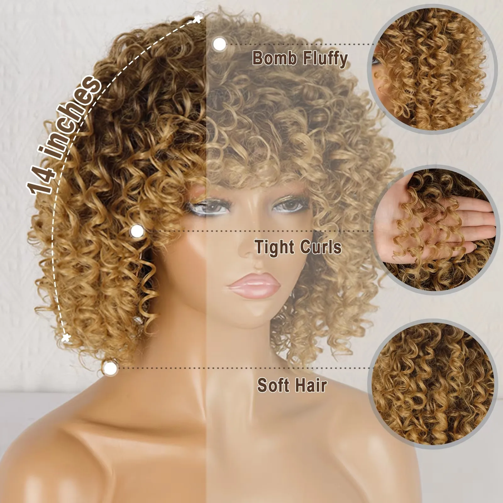 Short Curly Afro Wigs Synthetic Black Grey Wig Kinky Curly Wavy Wig With Bangs Fluffy Natural Short Wig Big Curly Wig Cover