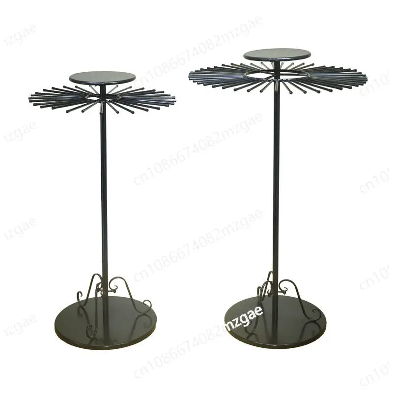 Wrought iron scarf shelf, silk scarf display rack, floor-to-ceiling clothing store hanging fabric shawl display shelf, round.