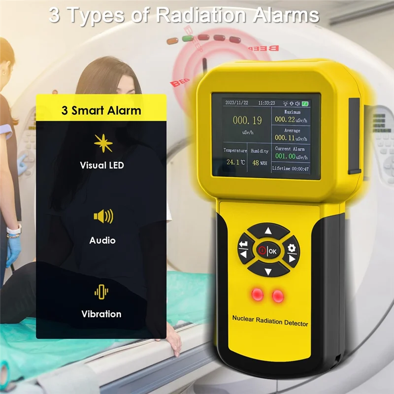 كاشف إشعاع نووي احترافي كاشف إشعاع عداد جيجر Β Y X-Ray Gamma، مع مجموعة إنذار، HP-886A