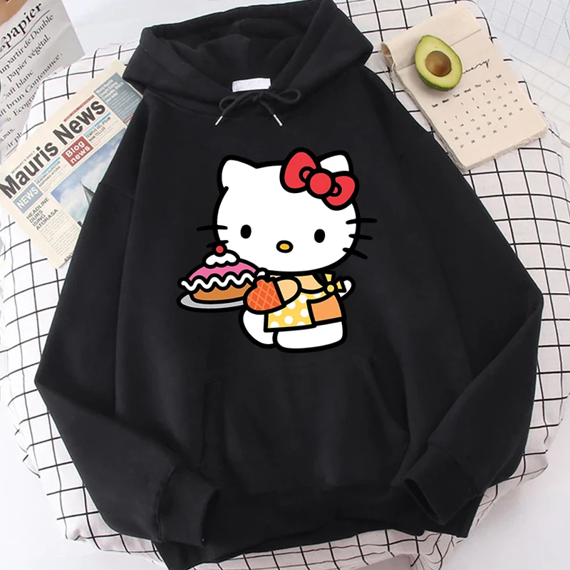 2024 Women's Winter Clothing Yk2 Vintage Clothes Japanese Anime Sanrio Hello Kitty Pattern Hoodie Punk Style Oversized Sweatshir