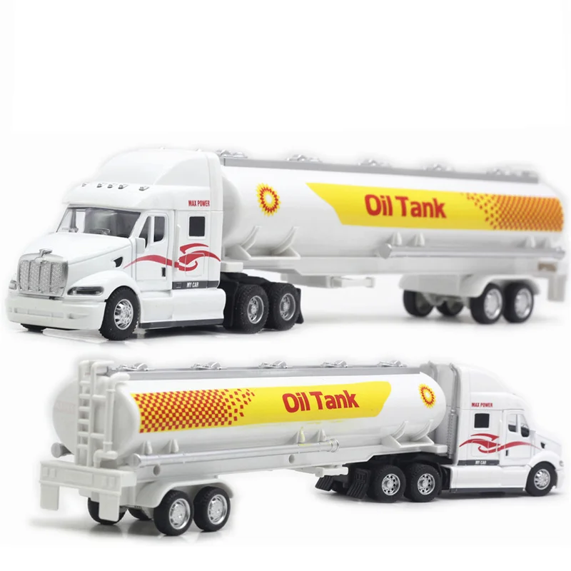 1:48 Scale Diecast รุ่นของเล่นรถแทรกเตอร์ Semi Trailer การใช้ Tanker รถบรรทุกดึงกลับ Miniature Replica Sound & Light