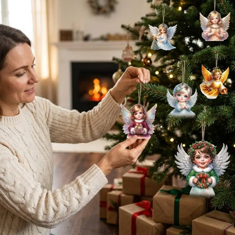 10/20PCS Handmade Wooden Christmas Angel Ornament Mini Size Hanging Decor for Xmas Tree Wreath Holiday Accessory Decoration