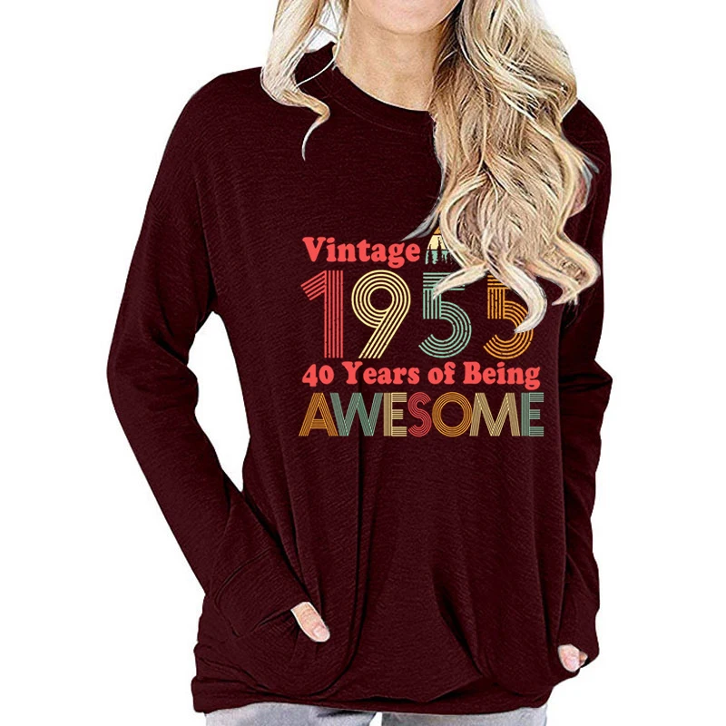 2025 New Retro 70th Birthday Gifts Year Old Vintage 1955 Printed T-shirts Casual Fashion Round Neck Women's Autumn Tops Tees