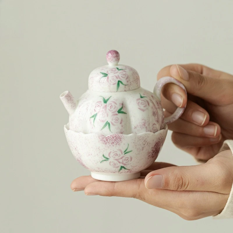 

Hand Painted Ceramic Teapot with Rose Underglaze High Aesthetic Home Tea Set Light Luxury Kungfu Teapot