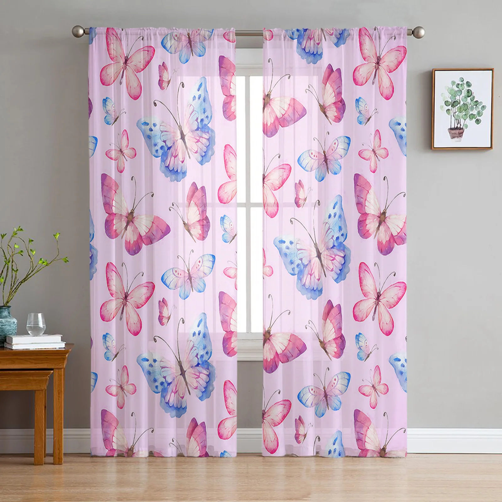 

Butterfly Color Watercolor Sheer Curtains for Living Room The Bedroom Voile Organza Decorative Curtain Drapes Tulle Curtains