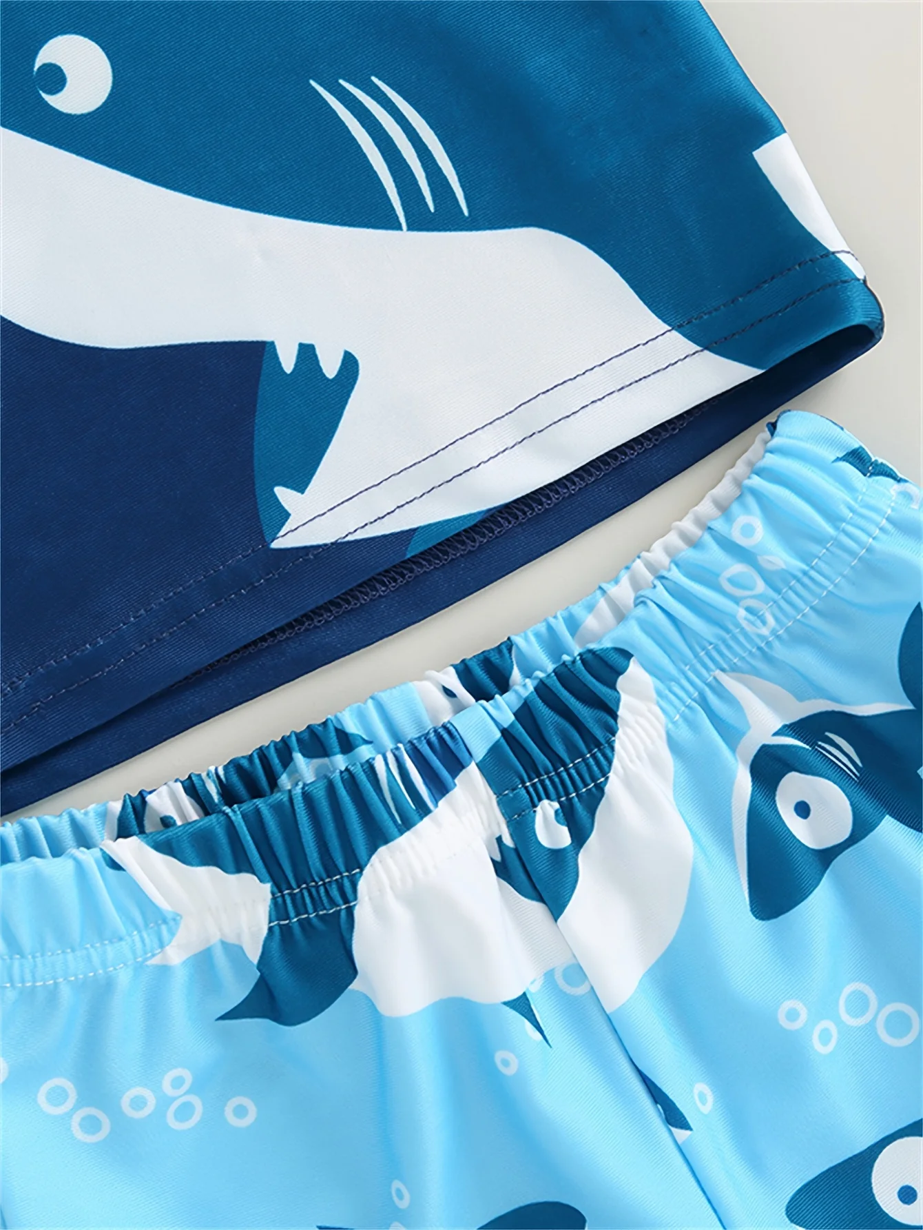 2pcs Funny Shark Pattern Swimsuit For Baby Boys, Long Sleeve Top & Swim Trunks Set, Stretchy Bathing Suit, Baby\'s Swimwear For B