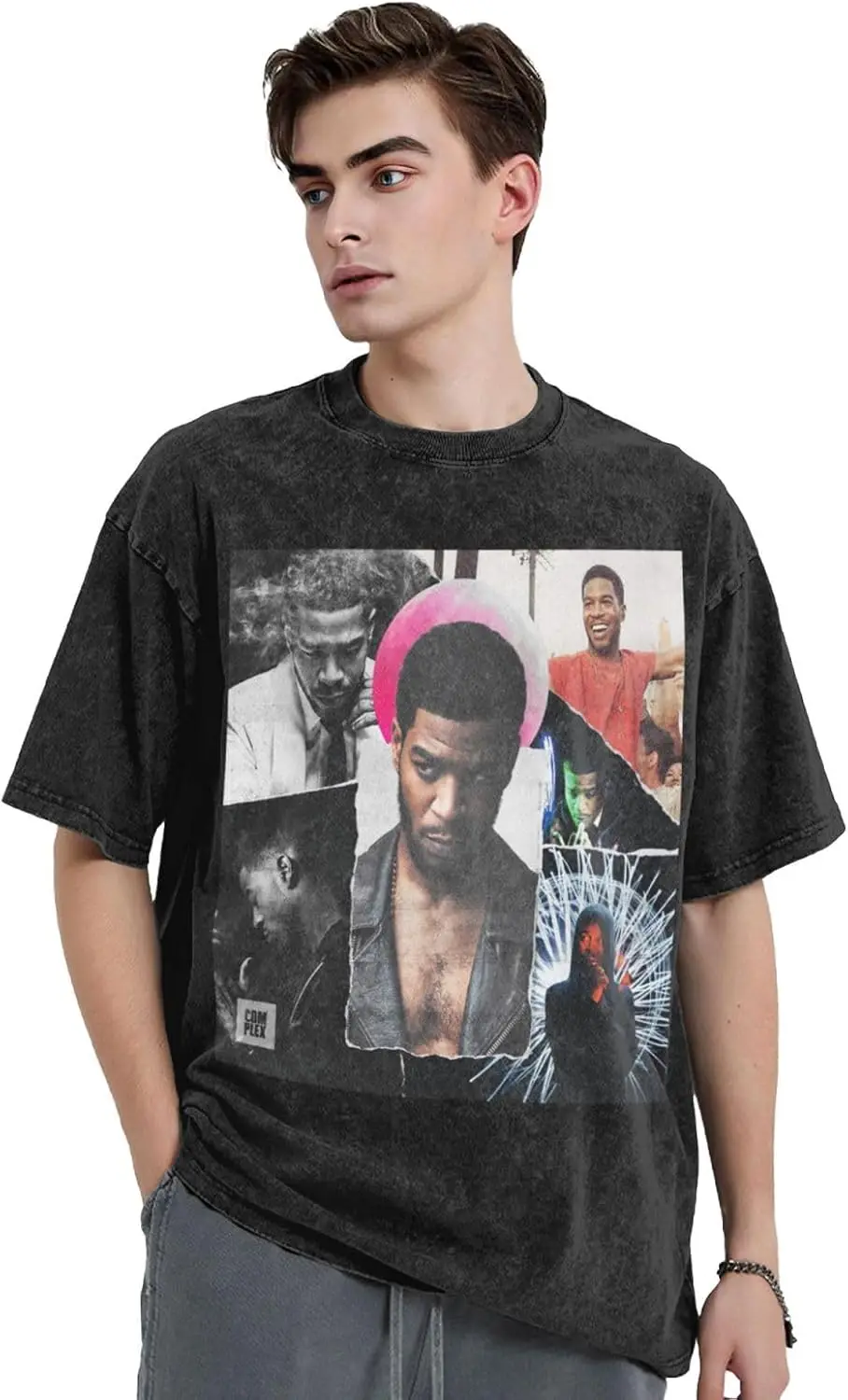 Men's Vintage Oversized T-Shirts,Big Boys Round Neck Short Sleeve tee for Kid Custom cudi Tshirts,Novelty Tshirts