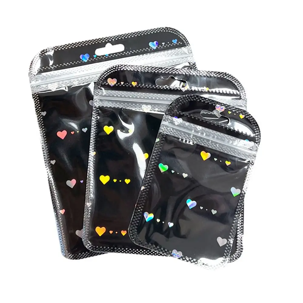 50Pcs Multifunction Plastic Self Sealing Bag Resealable Laser Heart Packaging Bag Jewelry Display Bag