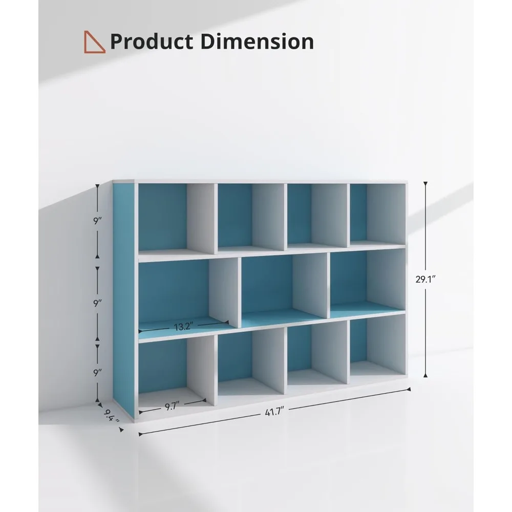거실, 교실, 놀이방 공간에 적합한 블루 색상의 컴팩트한 11칸 어린이 책장 정리함