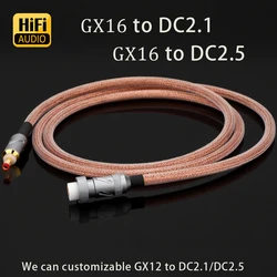 HIFI OCC Copper GX16 2Pin TO DC2.5 DC2.1 Cable GX12 to DC Phono Amplifier Linear Power Supply Output Upgrade Line