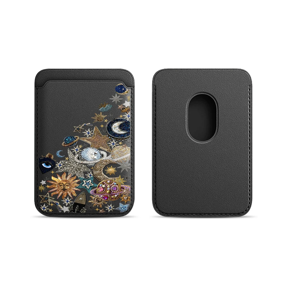 Golden Stars Moon Y2K Leder-Kartenetui Handyhülle Kartenhalter Magnetische Hülle Geeignet für alle iPhones mit Magsafe-Kartenfunktion – Detail 12