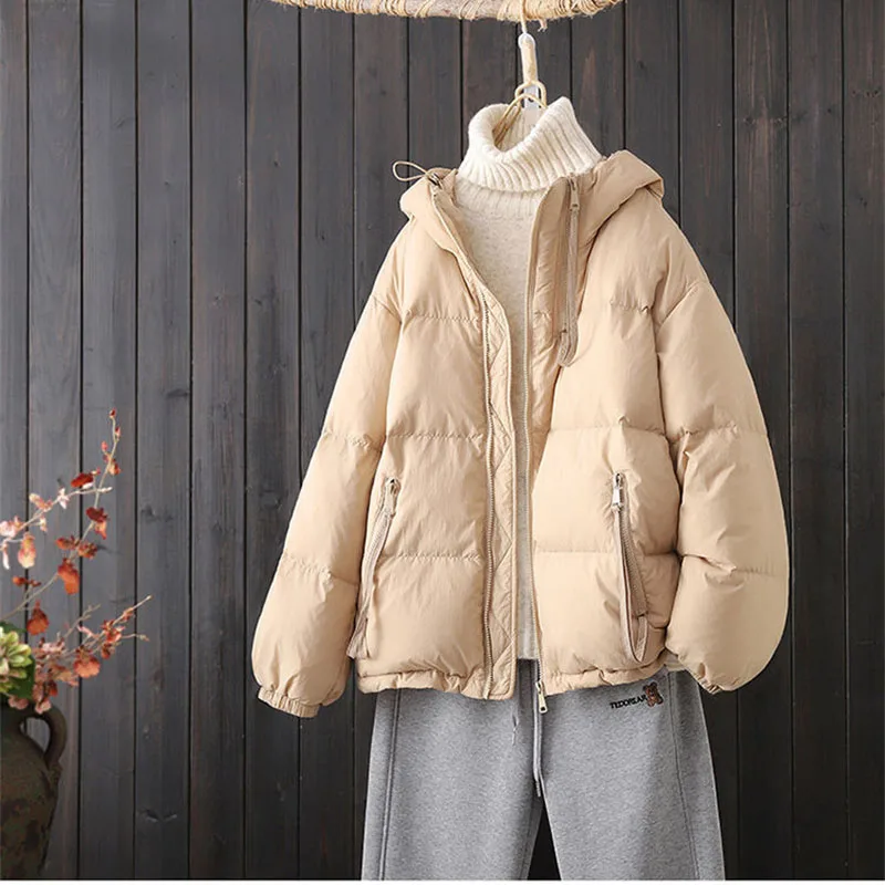 Autumn Winter Thin Cotton Jacket Women 2024 New Fashion Loose Large Size Hooded Coat Pure Colour Warm Clothes Outerwear Female