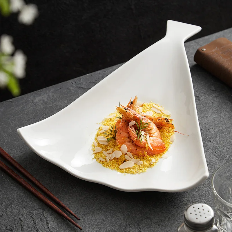 

High End Fan-shape Shell Dumpling Plate,Commercial Chinese Hotel Featured Dish Bowl,Creative Ceramic Dining Plate Decor Ornament