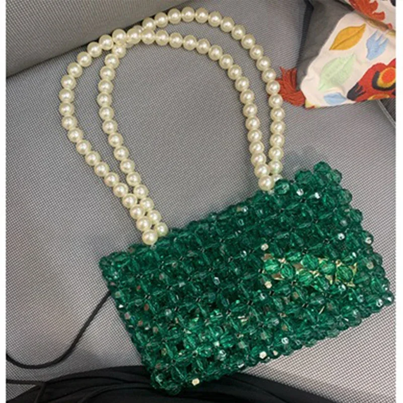 

Зеленая женская маленькая ручная сумочка ручной работы, женская сумка на плечо с жемчугом, Женский предмет для вечернего ужина, красивый подарок