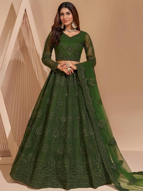 Lehenga Choli Evening Occasion Dresses with Wrap Hunter Green Traditional Lehangas Choli Caftan Long Sleeve Prom Gown AliExpress 320