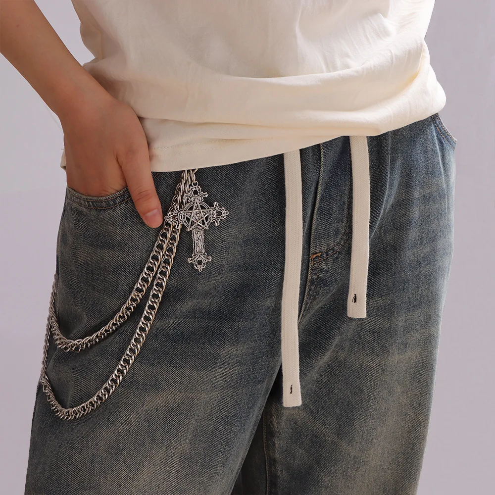 موضة الشرير السراويل المعدنية سلسلة الهيب هوب الخصر سلسلة الصليب قلادة الجينز سلسلة للرجال النساء اكسسوارات الهدايا