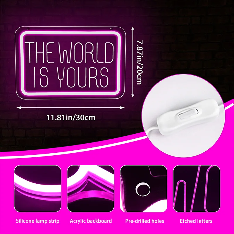 ป้ายไฟนีออน The World Is Yours สำหรับตกแต่งผนัง ดีไซน์แกะสลัก 3 มิติ เหมาะสำหรับห้องนอนเด็กผู้หญิง ﻿