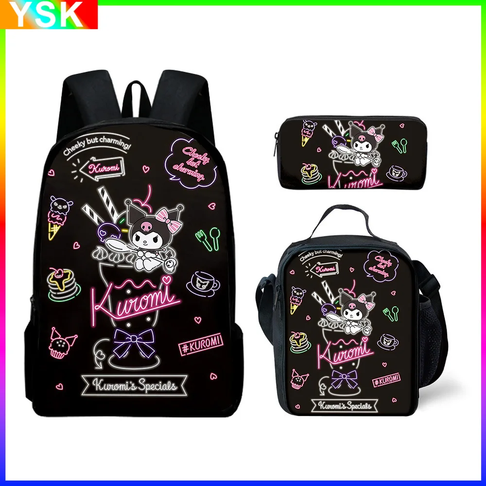 3PC-Set Sanrio Kuromi Backpack Sanrio Backpack Pencil Bag Student School Bag Primary and Middle Mochila backpacks for children\'s