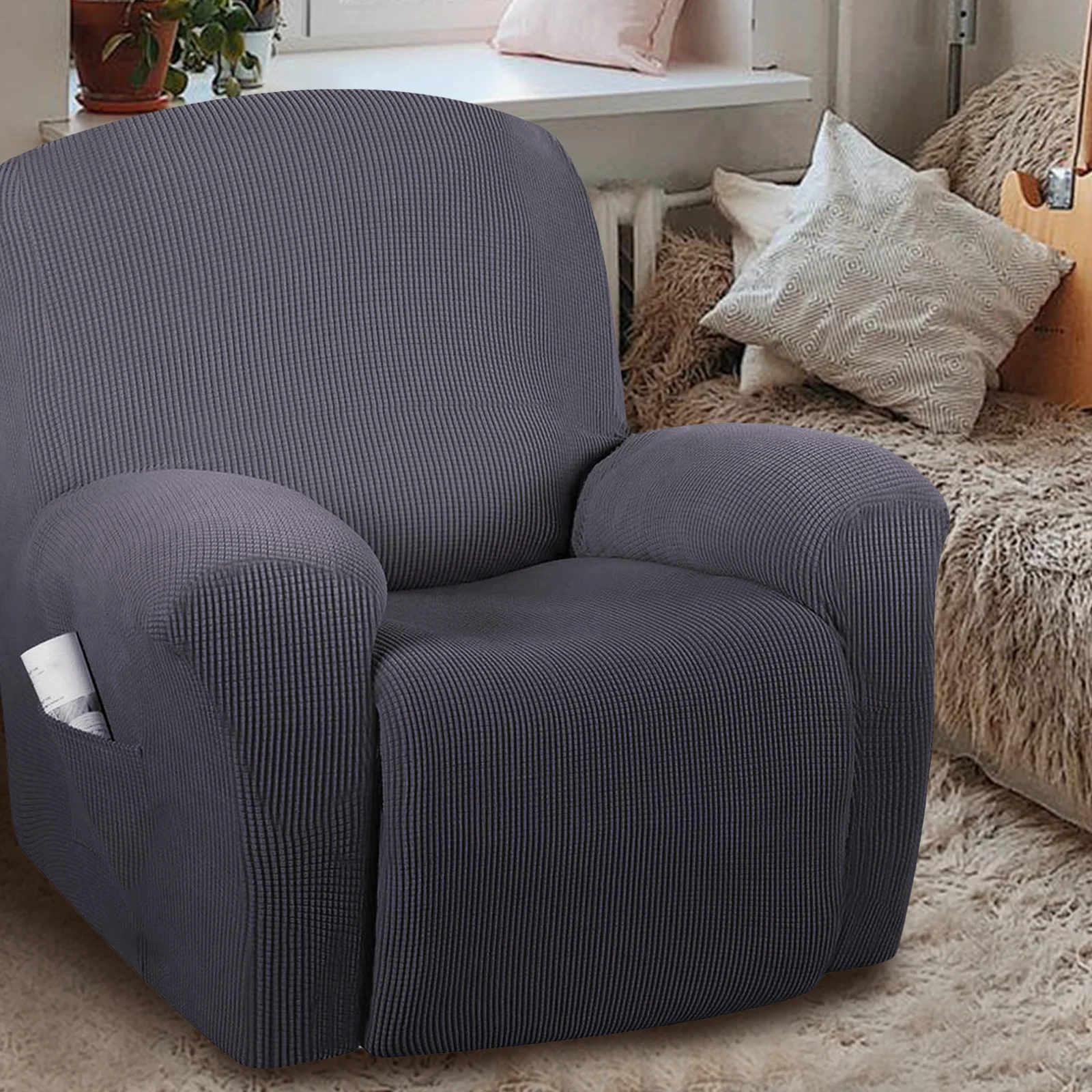 

Polar Fleece Sofa Cover Recliner Chair Light Grey Slipcover for Covers Chaise Lounger Chair Protector Easy Installation