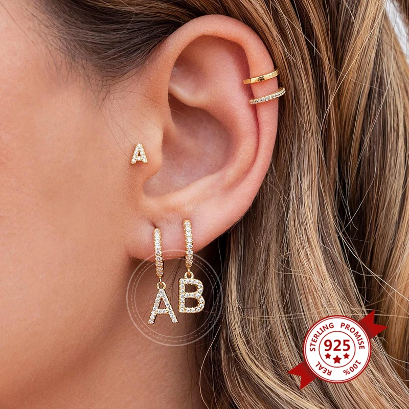 Fine 925 Sterling Silver Ear Needle 26 inglese lettera orecchini pendenti moda orecchini a cerchio per le donne tendenza orecchio fibbia gioielli