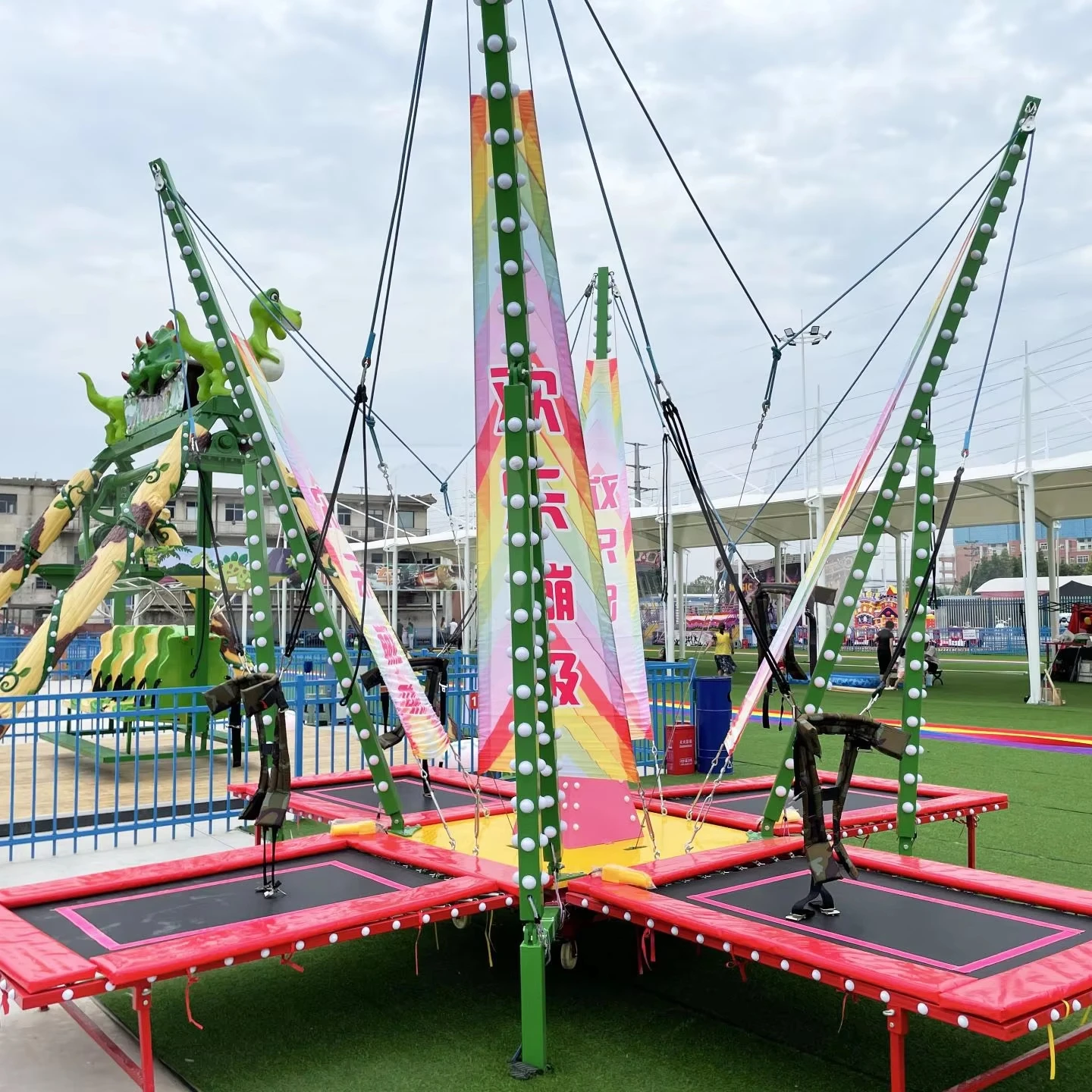 Children's Outdoor 4-in-1 Bungee Trampoline Park on Sale for Kids and Adults Bungee Jumping Games