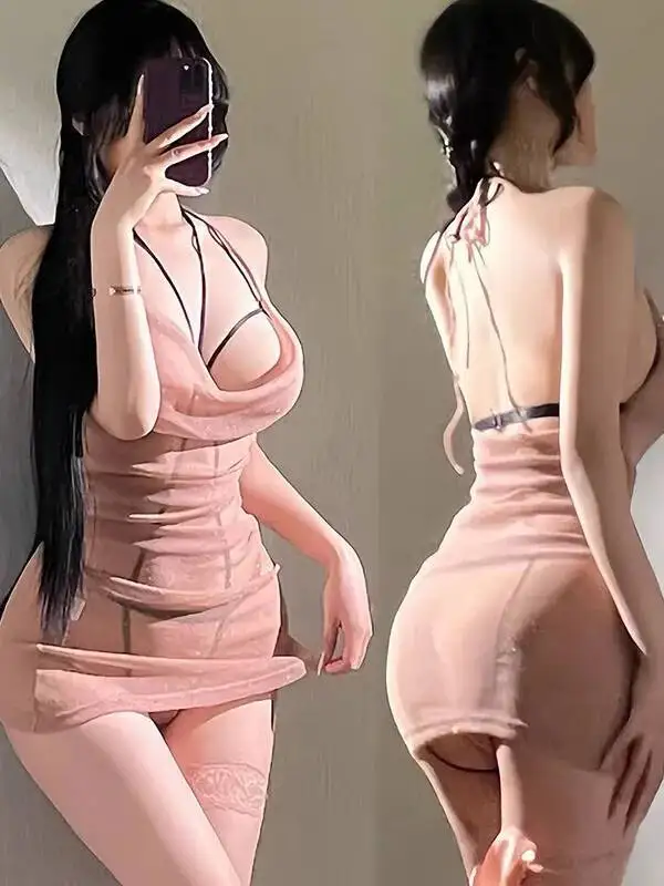 Sexy SM Enges Nachthemd Hot Mesh Transparent Bodycon Nachtclub Tragen Kleid Frauen Einfarbig Backless Ärmelloses Minikleid 8C0S