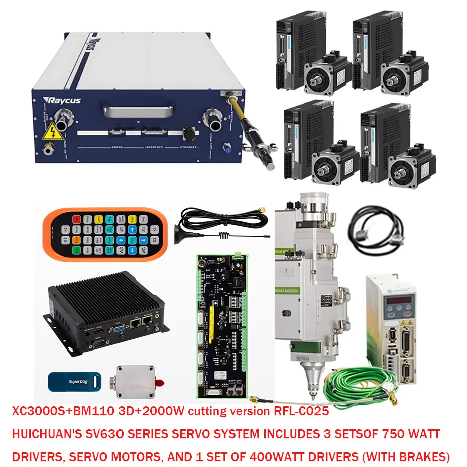 Fuente láser Raycus RFL-C020/RFL-C025/RFL-C3000 XC3000S sistema de corte láser BM110 cabezal de corte láser SV630/SV660 servo Huichuan